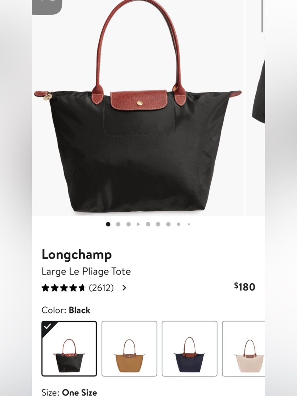 Longchamp Rare Raspberry Nylon Tote with Brown Leather Straps, Top Zipper